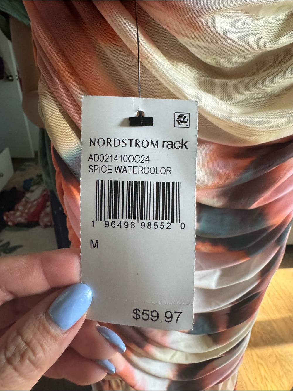 AFRM Coral, Cream & Dark Blue Watercolor Draped Maxi Dress - Size M - Picture 4 of 5